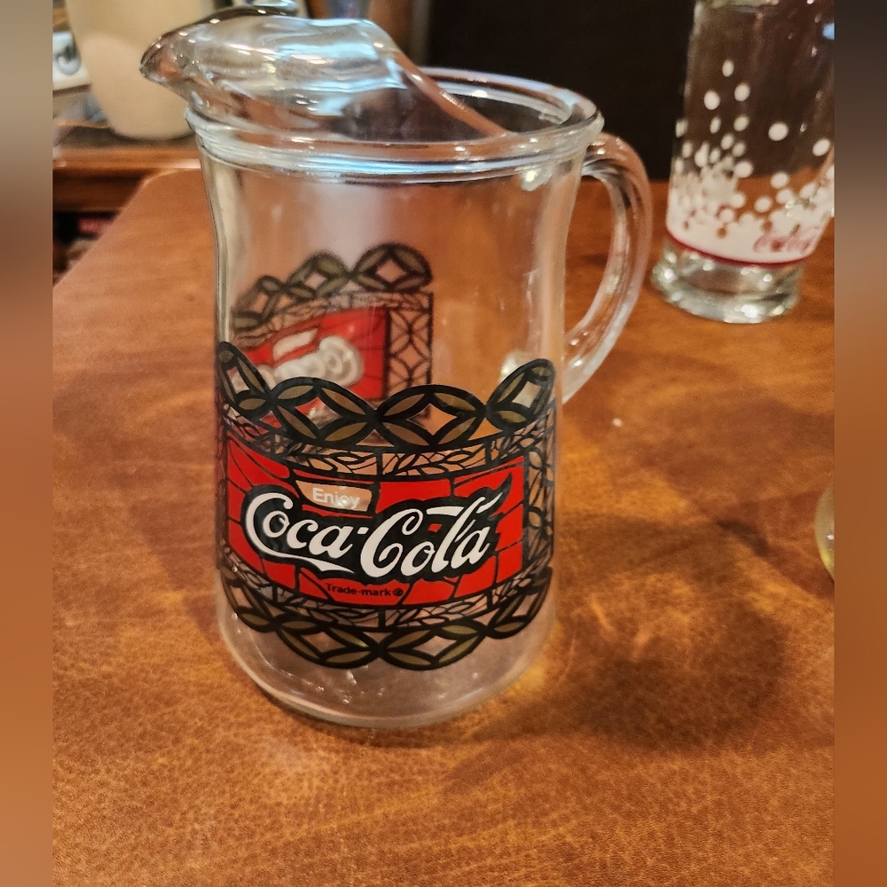 Coca-Cola Glass Pitcher with Red and Black Design